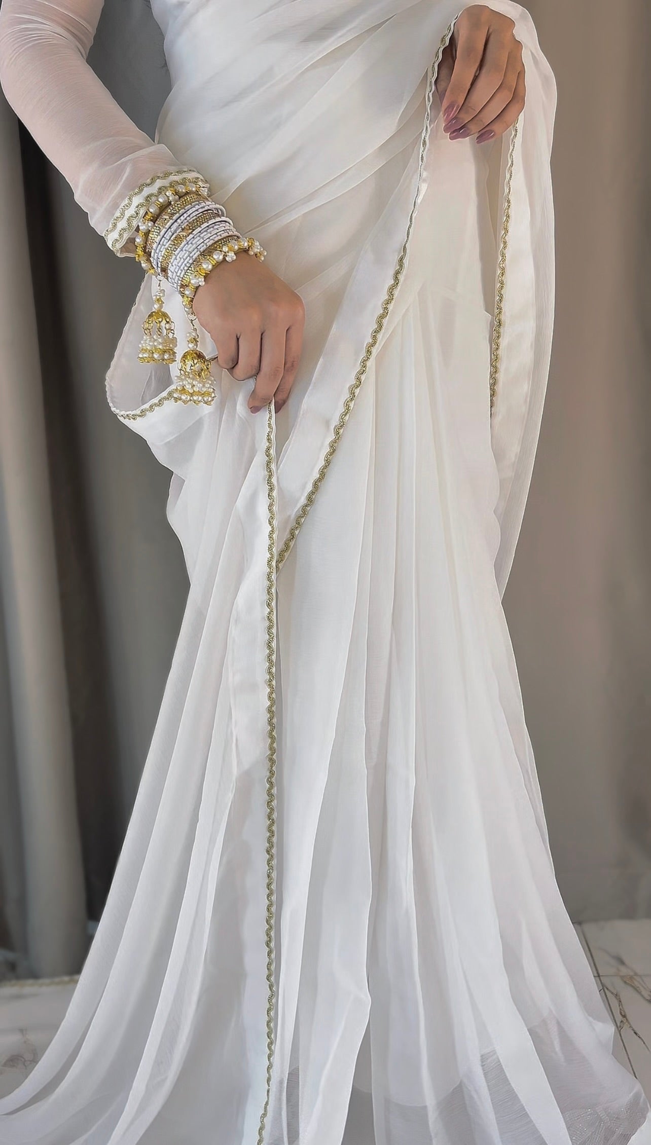 Shahi Zarqash Chiffon Saree Stitched