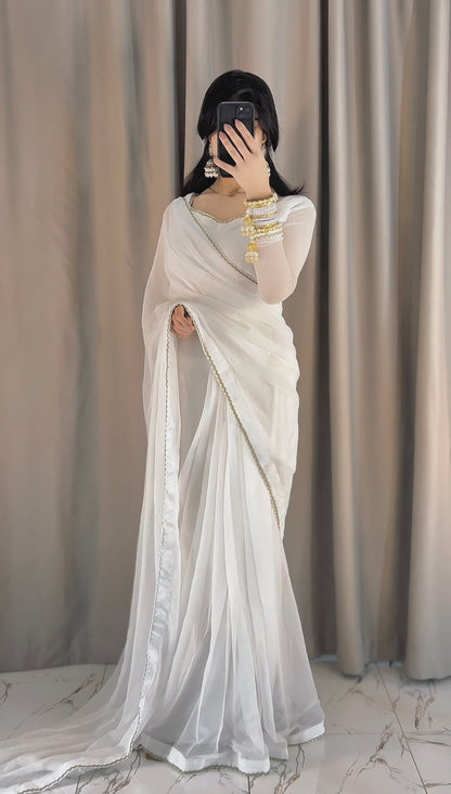 Shahi Zarqash Chiffon Saree Stitched