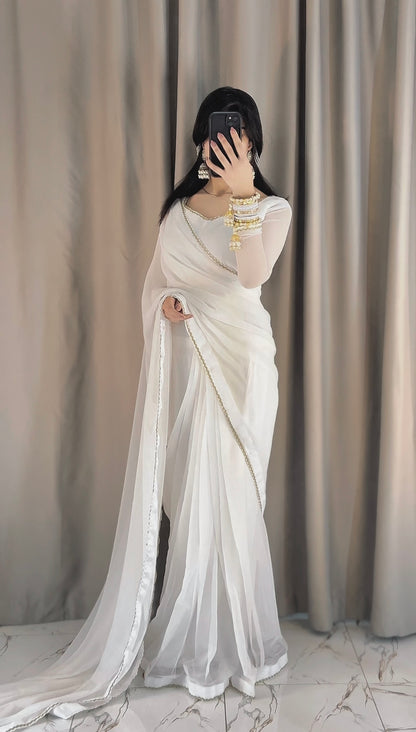 Shahi Zarqash Chiffon Saree Stitched