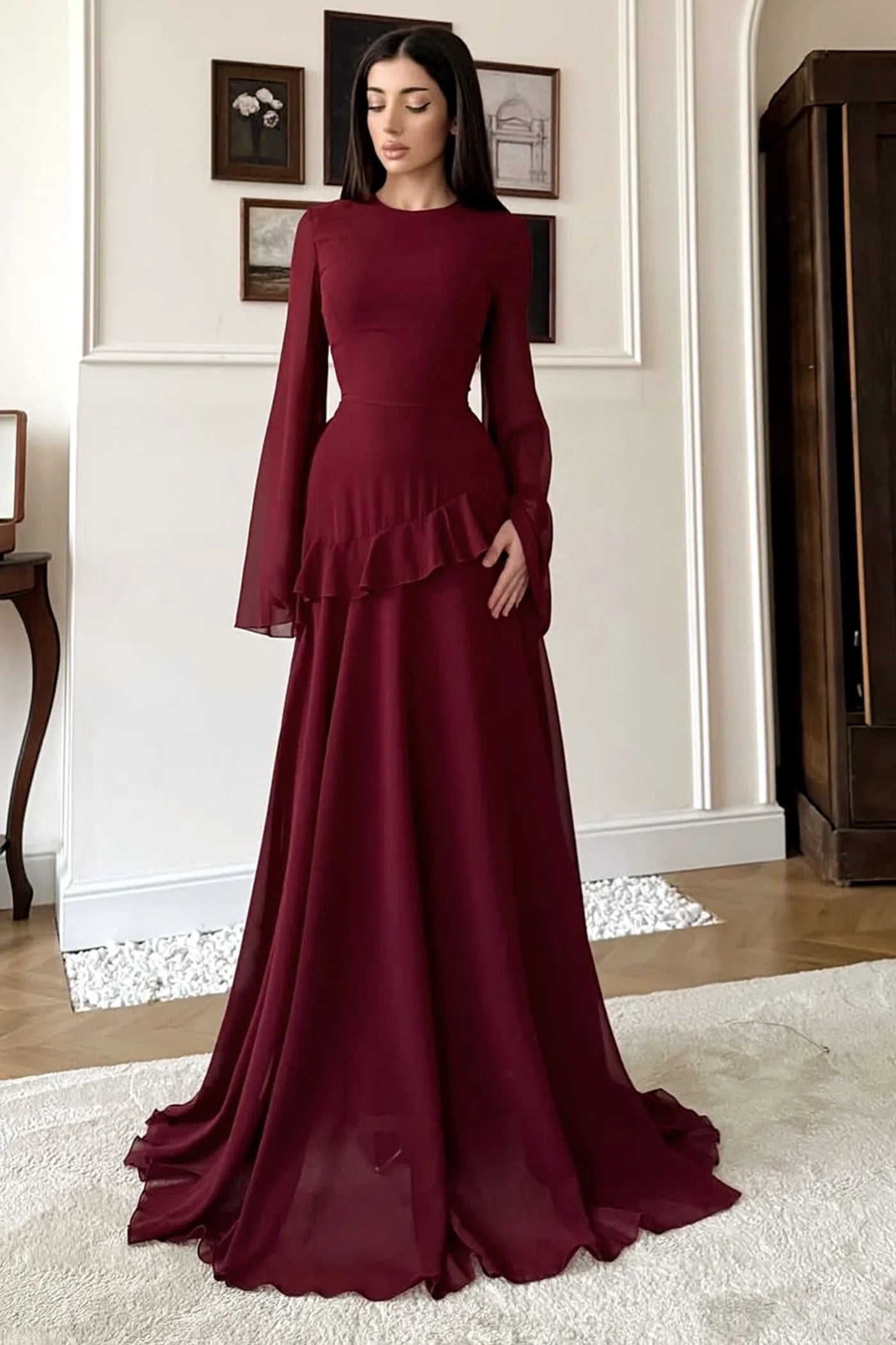 Elanza Luxe – Plain Chiffon Heavy Flair Outfit Stitched