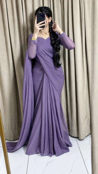 Sculpted Double-Arc Chiffon Saree