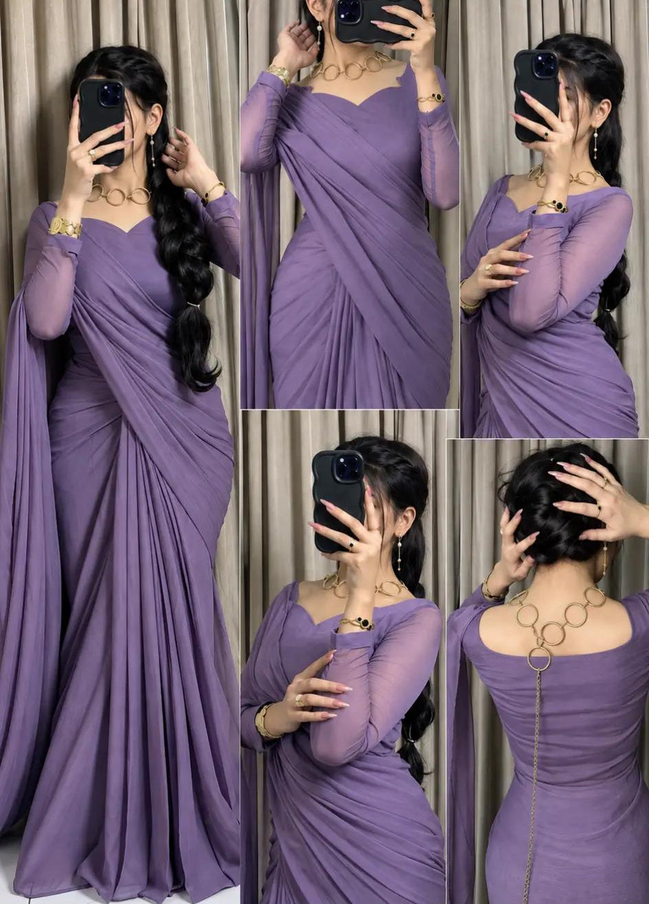 Sculpted Double-Arc Chiffon Saree