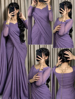 Sculpted Double-Arc Chiffon Saree