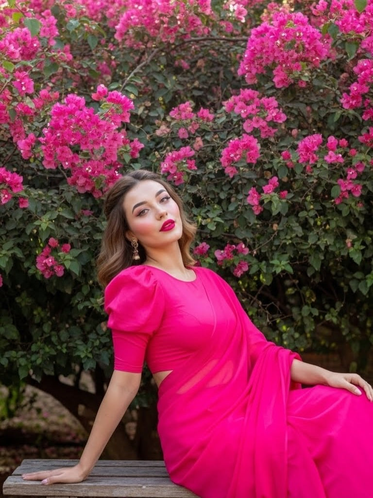 Barbiecore Hot Pink Saree (Stitched)