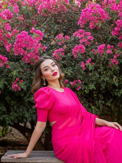 Barbiecore Hot Pink Saree (Stitched)