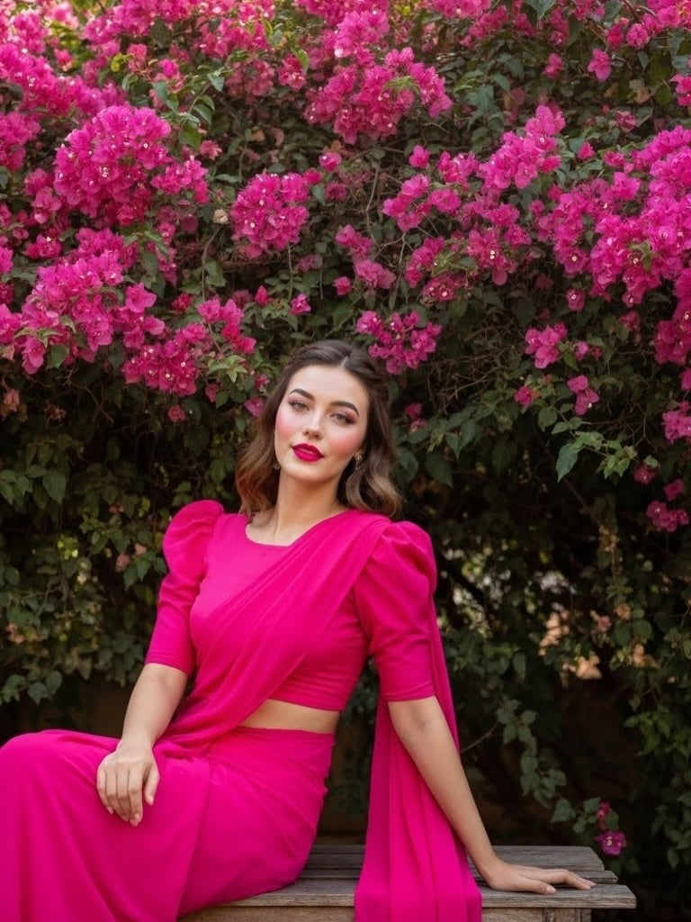 Barbiecore Hot Pink Saree (Stitched)