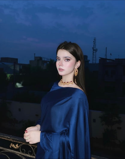 Navy Blue Stitched Plain Silk Saree