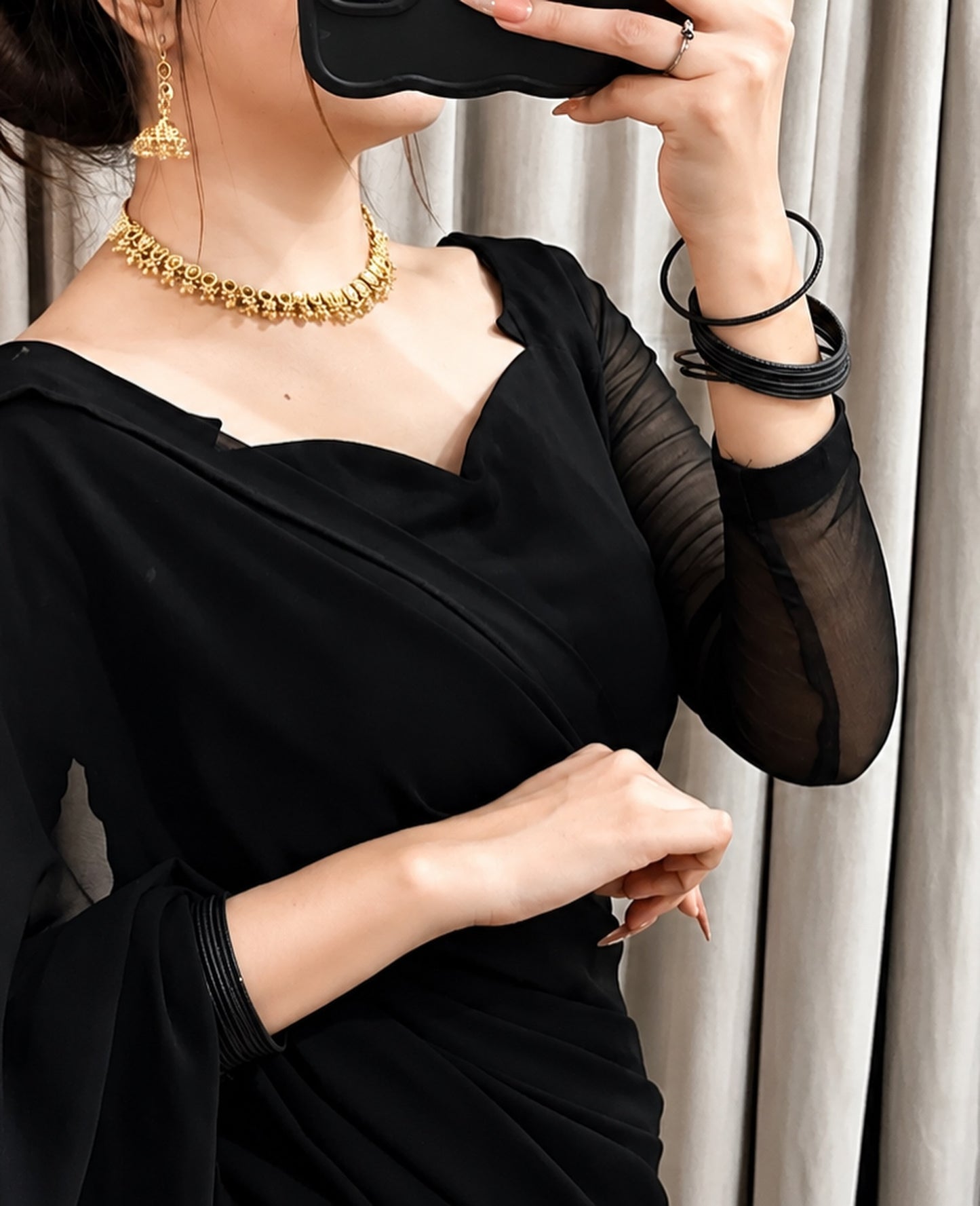 Sculpted Double-Arc Chiffon Saree