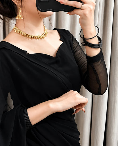 Sculpted Double-Arc Chiffon Saree