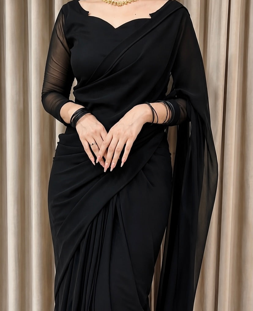 Sculpted Double-Arc Chiffon Saree