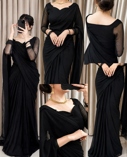 Sculpted Double-Arc Chiffon Saree