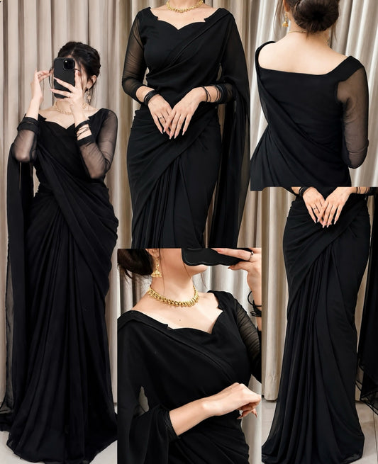 Sculpted Double-Arc Chiffon Saree
