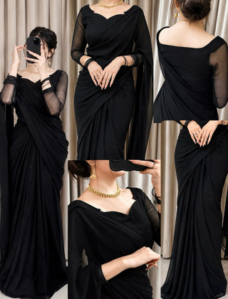 Sculpted Double-Arc Chiffon Saree