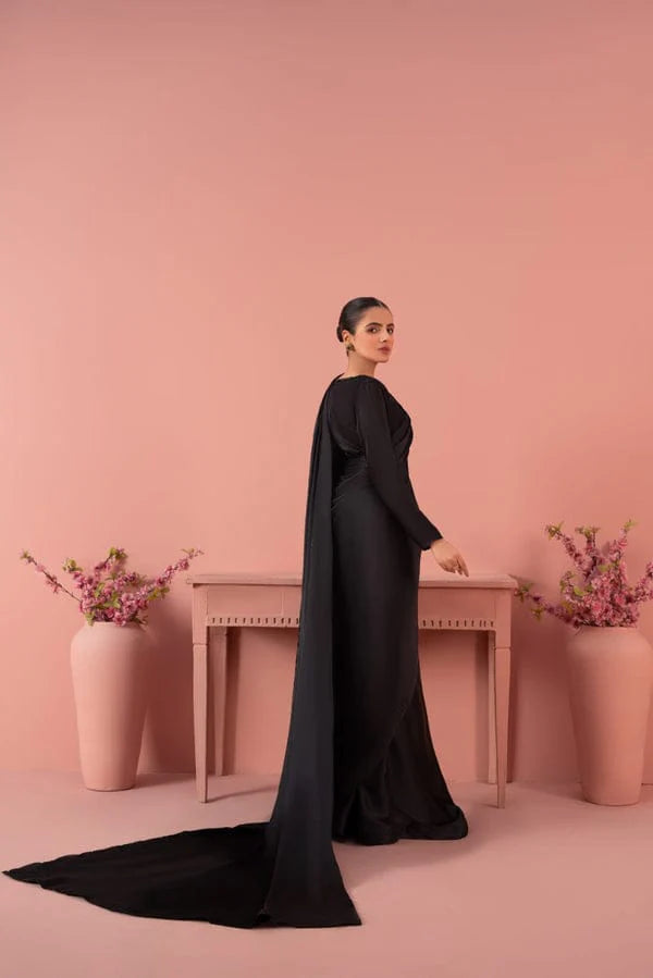 Black Stitched Plain Silk Saree