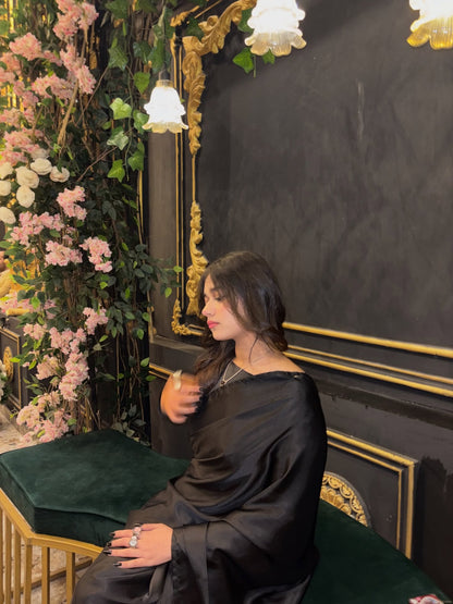 Black Stitched Plain Silk Saree