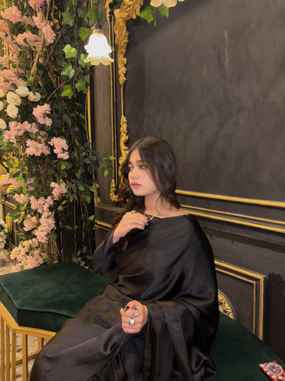 Black Stitched Plain Silk Saree