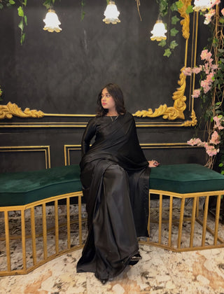 Black Stitched Plain Silk Saree