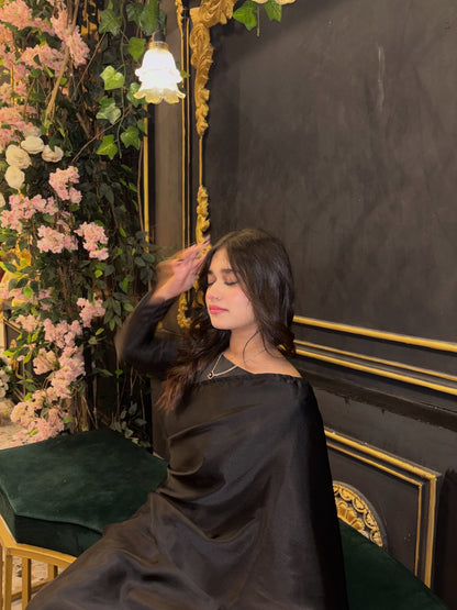 Black Stitched Plain Silk Saree