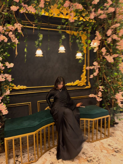 Black Stitched Plain Silk Saree