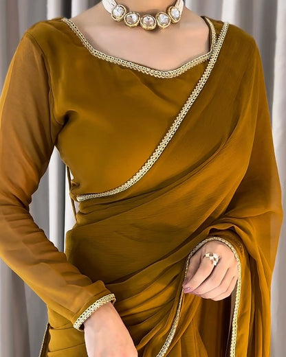 Lace Work Chiffon Saree Stitched