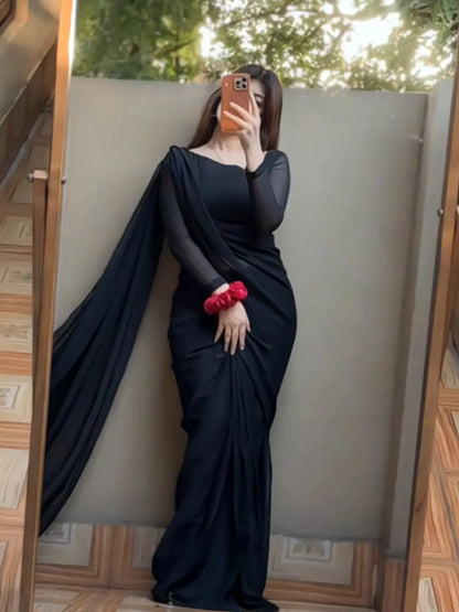 ASYMETRIC DIAGONAL NECK Chiffon Saree