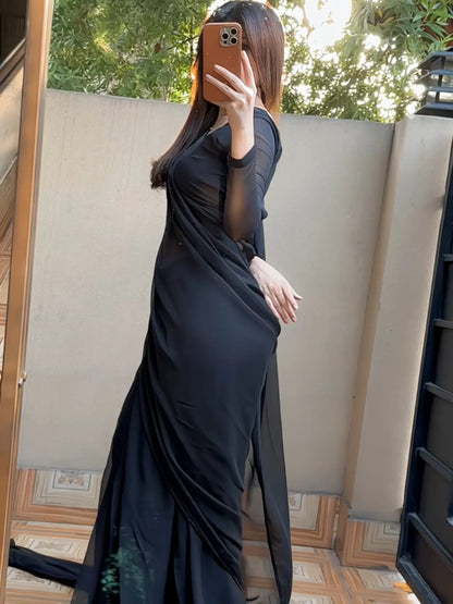 ASYMETRIC DIAGONAL NECK Chiffon Saree