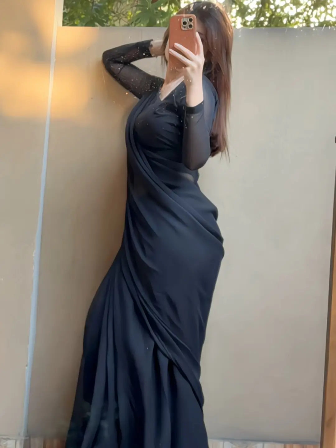 ASYMETRIC DIAGONAL NECK Chiffon Saree