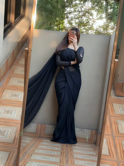 ASYMETRIC DIAGONAL NECK Chiffon Saree