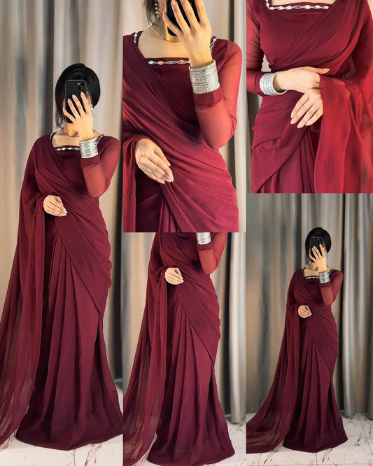 Shama-e-Husn Chiffon Saree (Stitched)