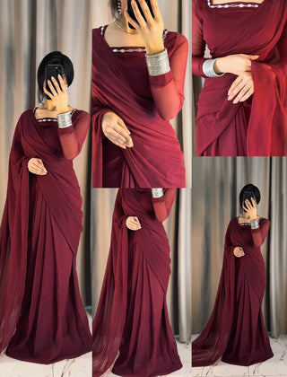 Shama-e-Husn Chiffon Saree (Stitched)