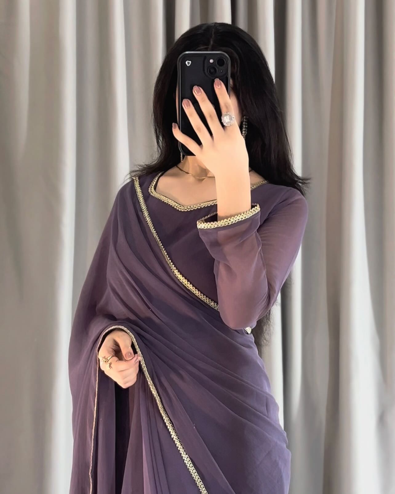 Lace Work Chiffon Saree Stitched