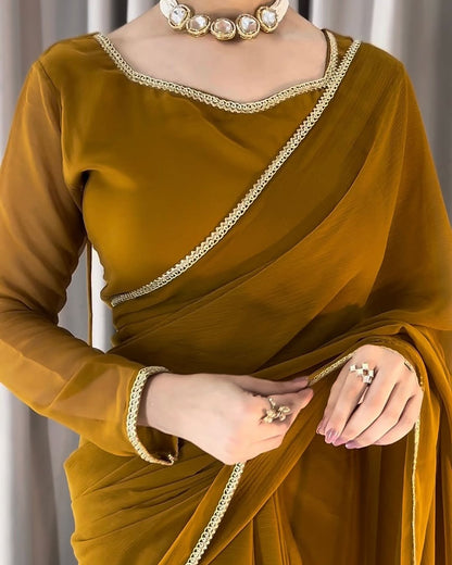 Lace Work Chiffon Saree Stitched