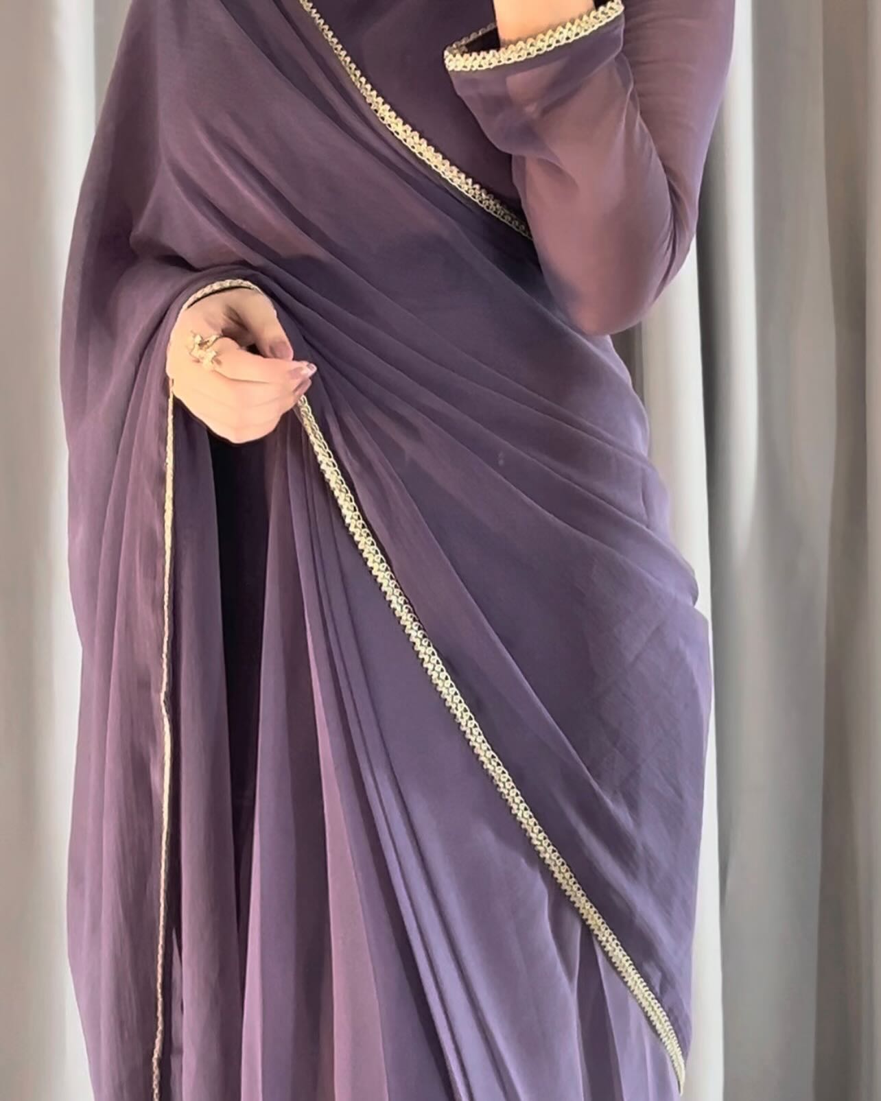 Lace Work Chiffon Saree Stitched