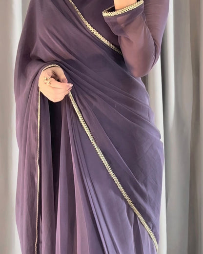 Lace Work Chiffon Saree Stitched