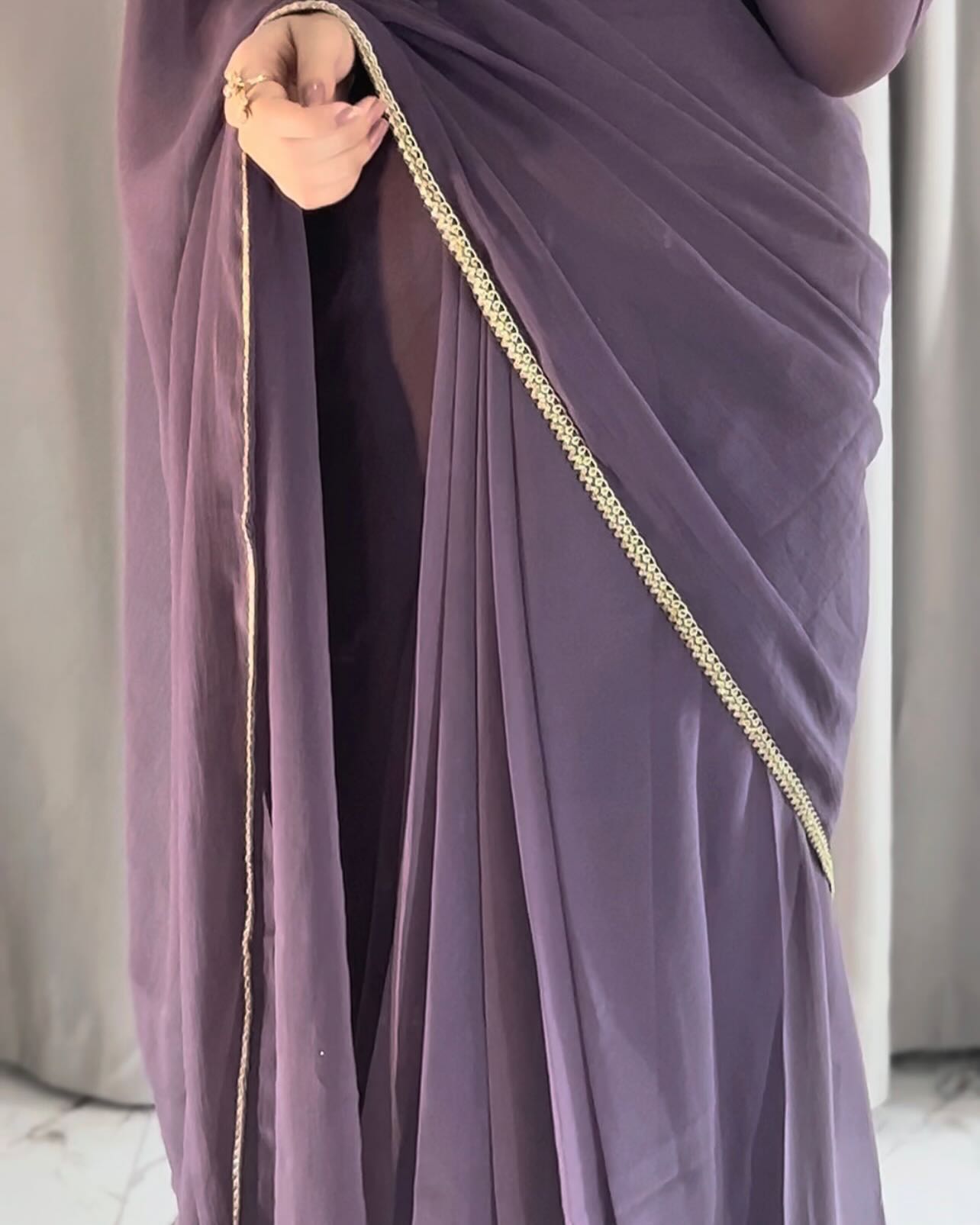 Lace Work Chiffon Saree Stitched
