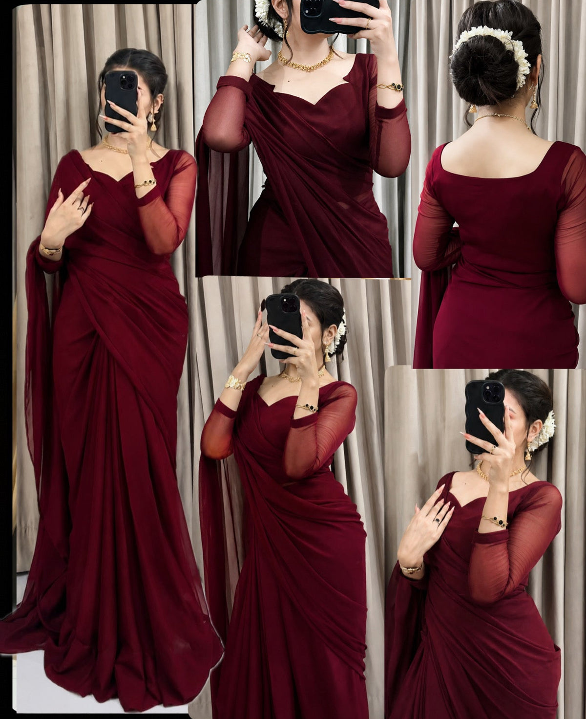 Sculpted Double-Arc Chiffon Saree