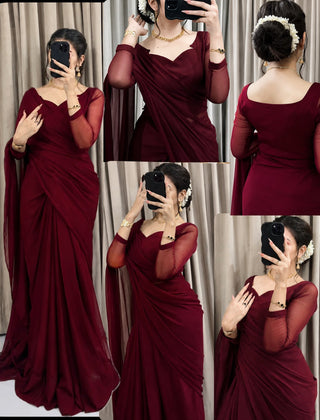 Sculpted Double-Arc Chiffon Saree