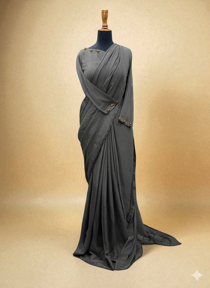 SOLID GREY SAREE