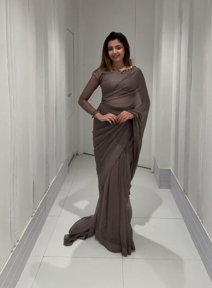SOLID GREY SAREE