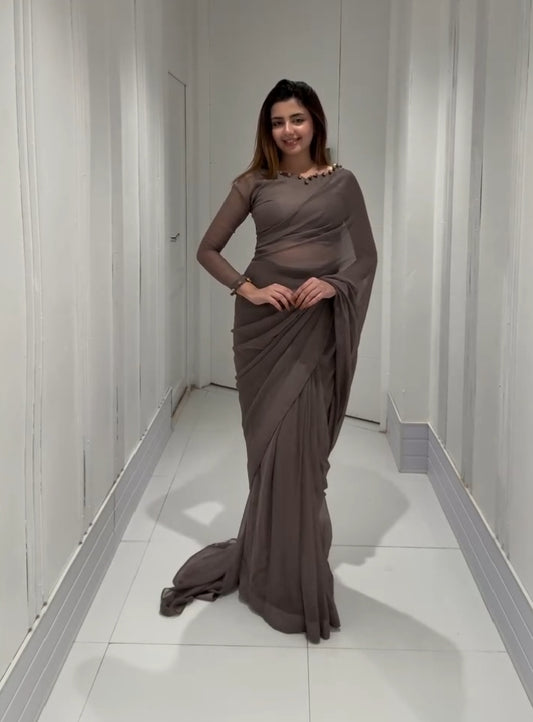 SOLID GREY SAREE