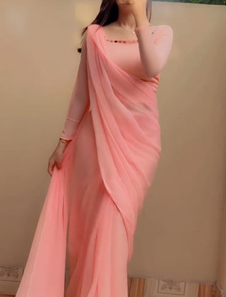 Shama-e-Husn Chiffon Saree Peach Pink Stitched
