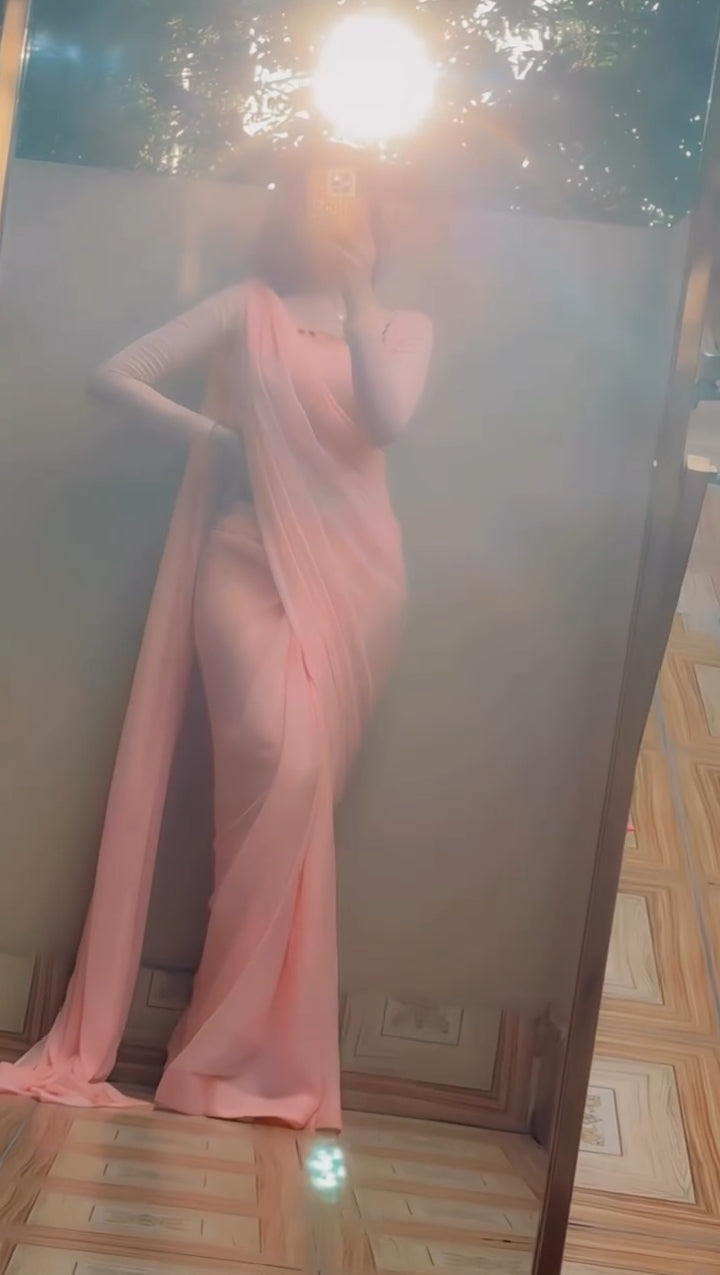 Shama-e-Husn Chiffon Saree Pink Peach