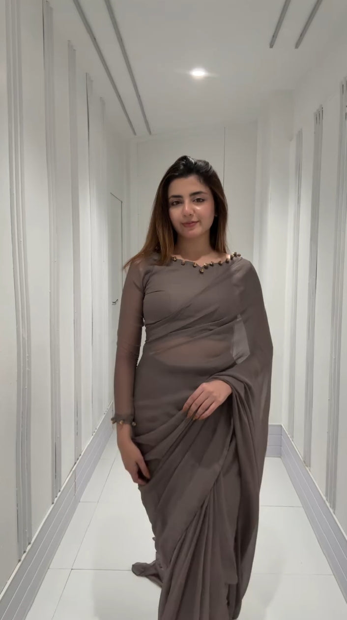SOLID GREY SAREE