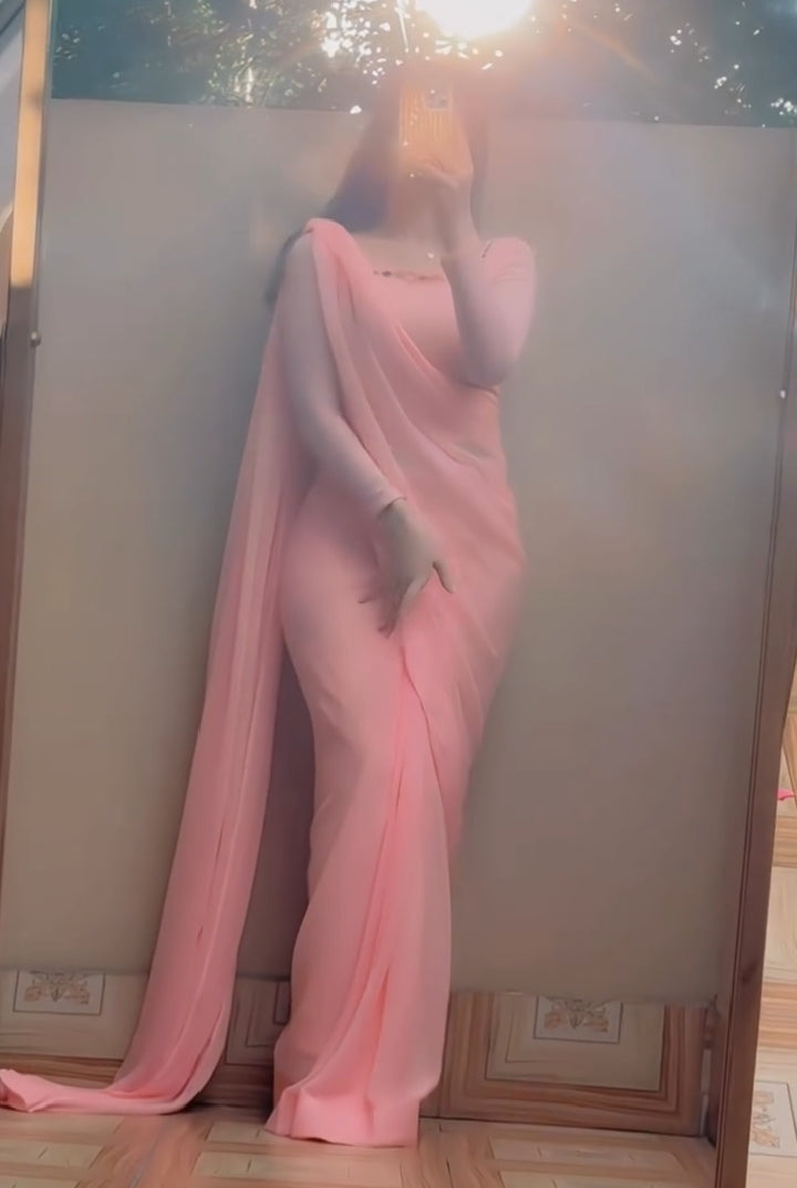 Shama-e-Husn Chiffon Saree Pink Peach