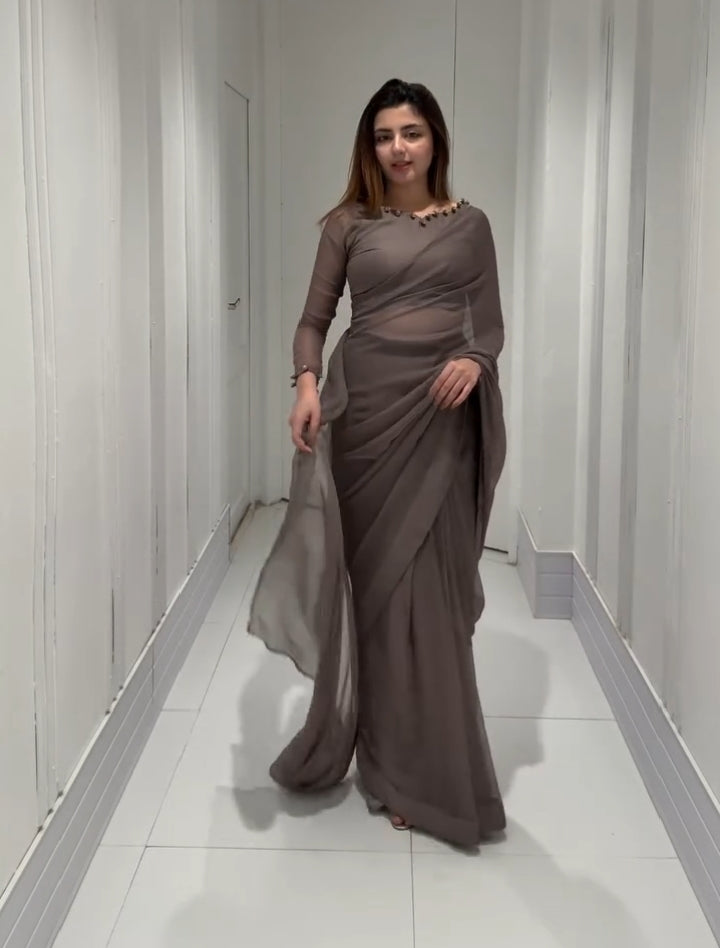 SOLID GREY SAREE