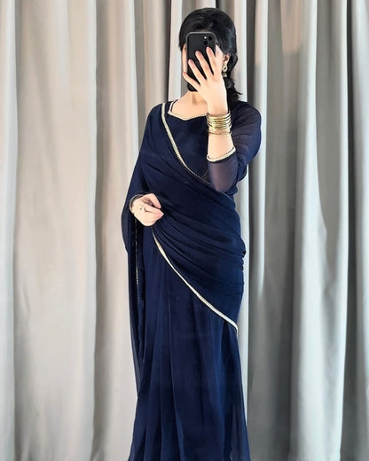 Lace Work Chiffon Saree Stitched
