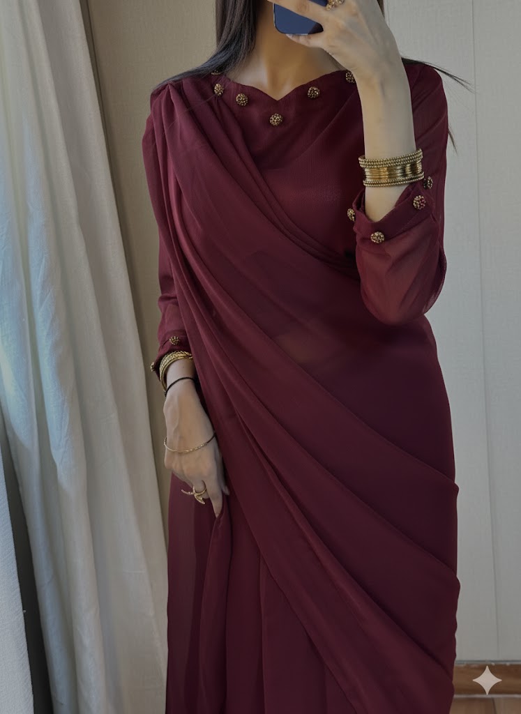 Gulbahar Chiffon Saree Stitched