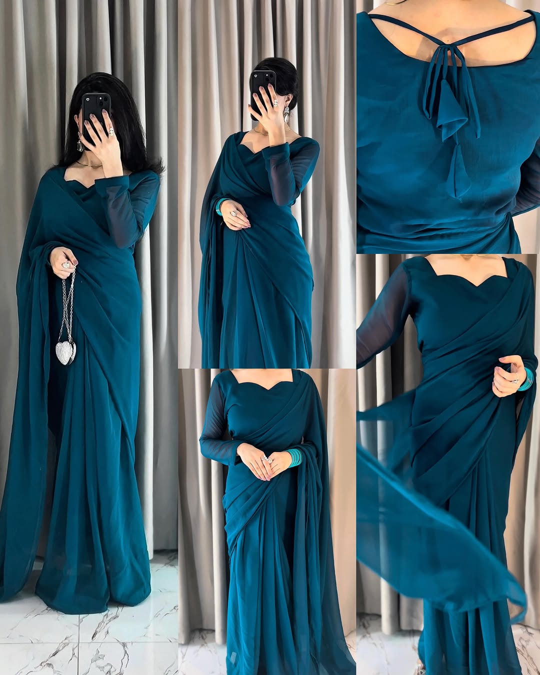 Plain Heart Shaped Neck Grace Signature Chiffon Saree (Stitched)